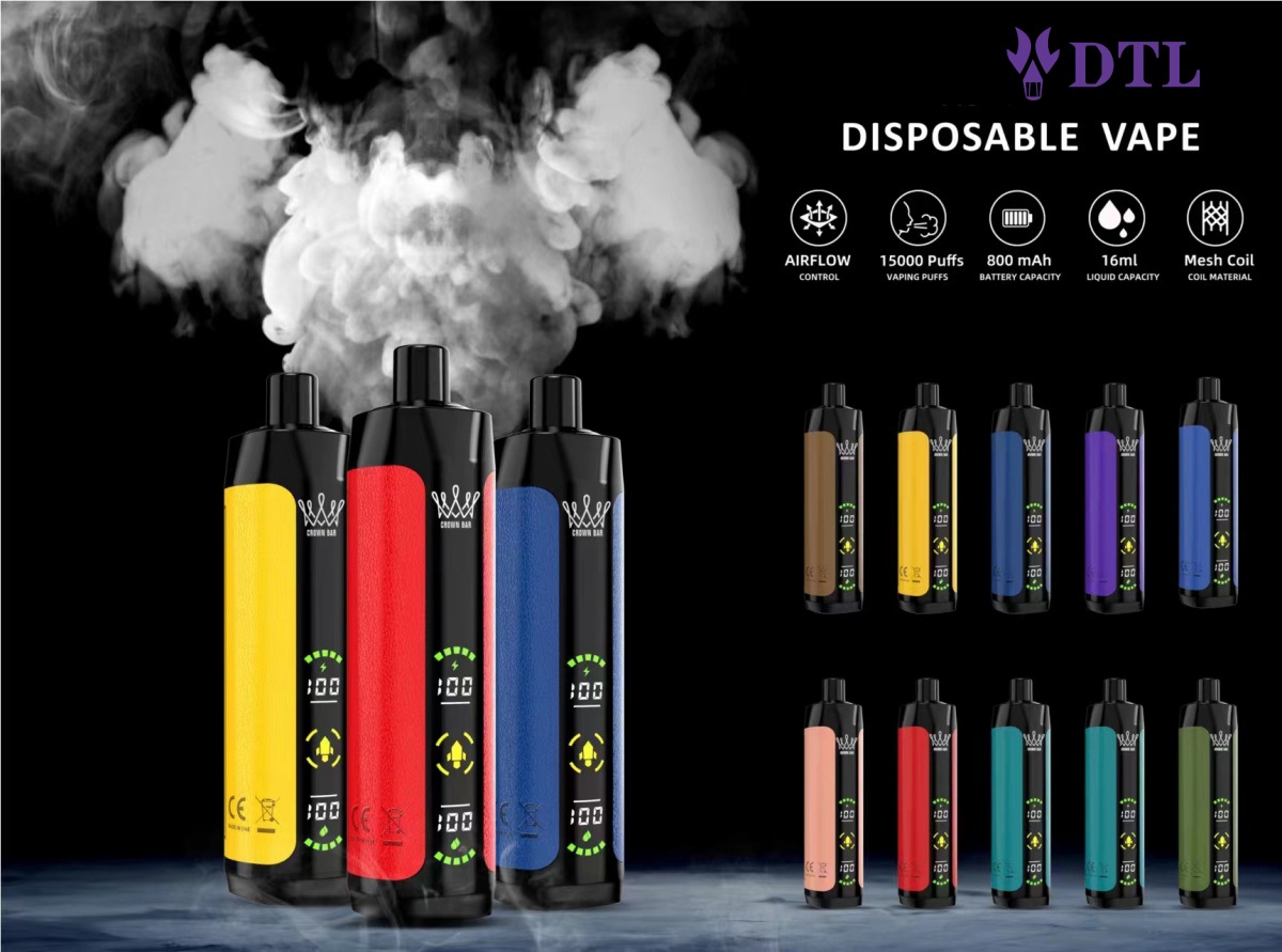 Dispositivo de vaper desechable Pod DL/DTL 15000 Puffs E-Shisha/Hookah caladas con pantalla completa, flujo de aire ajustable y recargable AL FAKHAR Crown Bar